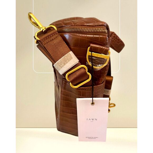 FAWN DESIGN NWT Backpack Diaper Bag Pecan Brown Croc Embossed Faux Leather Purse - Picture 6 of 16